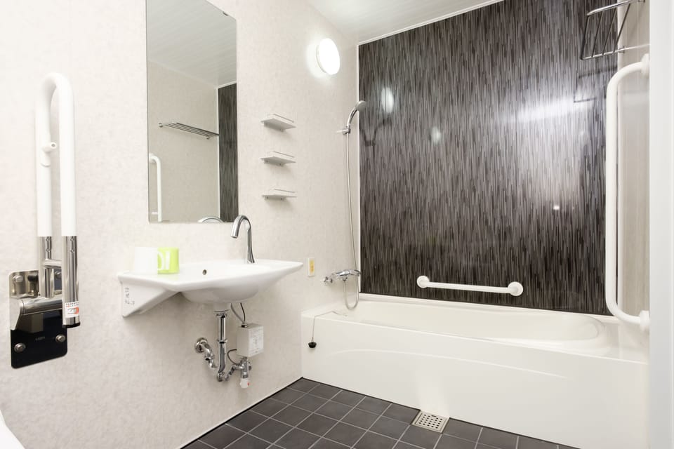 Combined shower/tub, free toiletries, hair dryer, electronic bidet