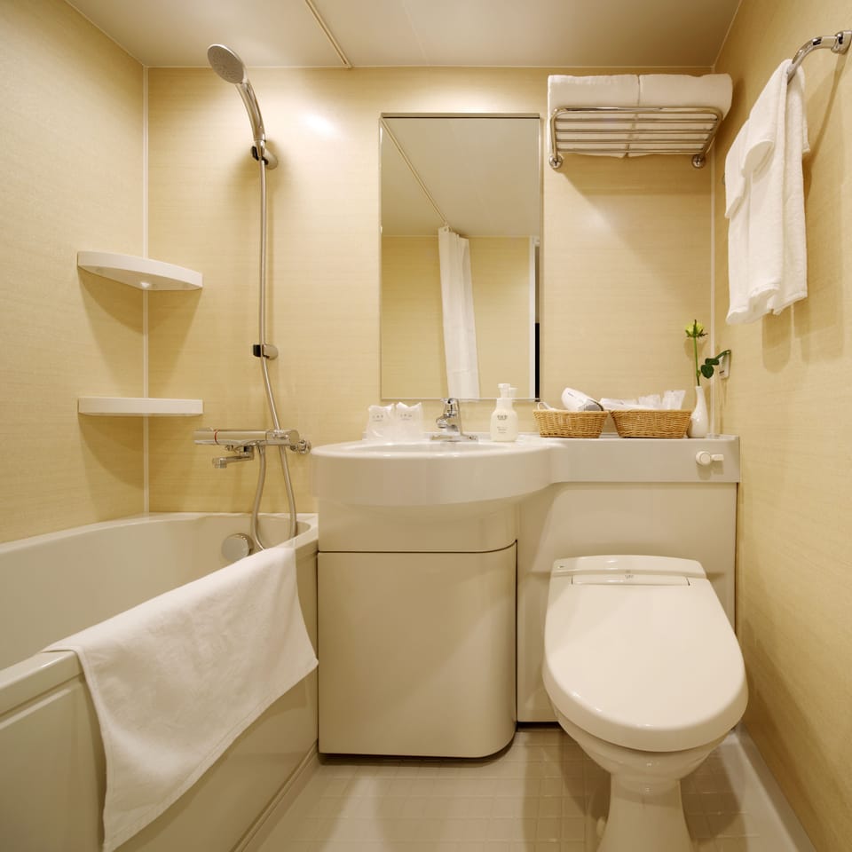 Shower, free toiletries, hair dryer, slippers