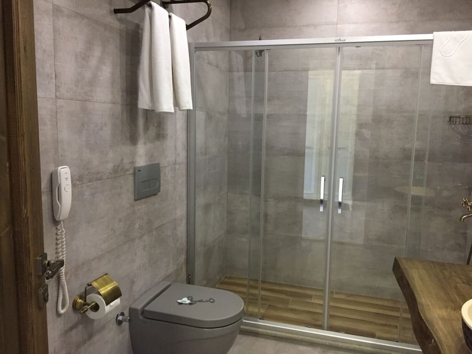 Shower, free toiletries, hair dryer, slippers