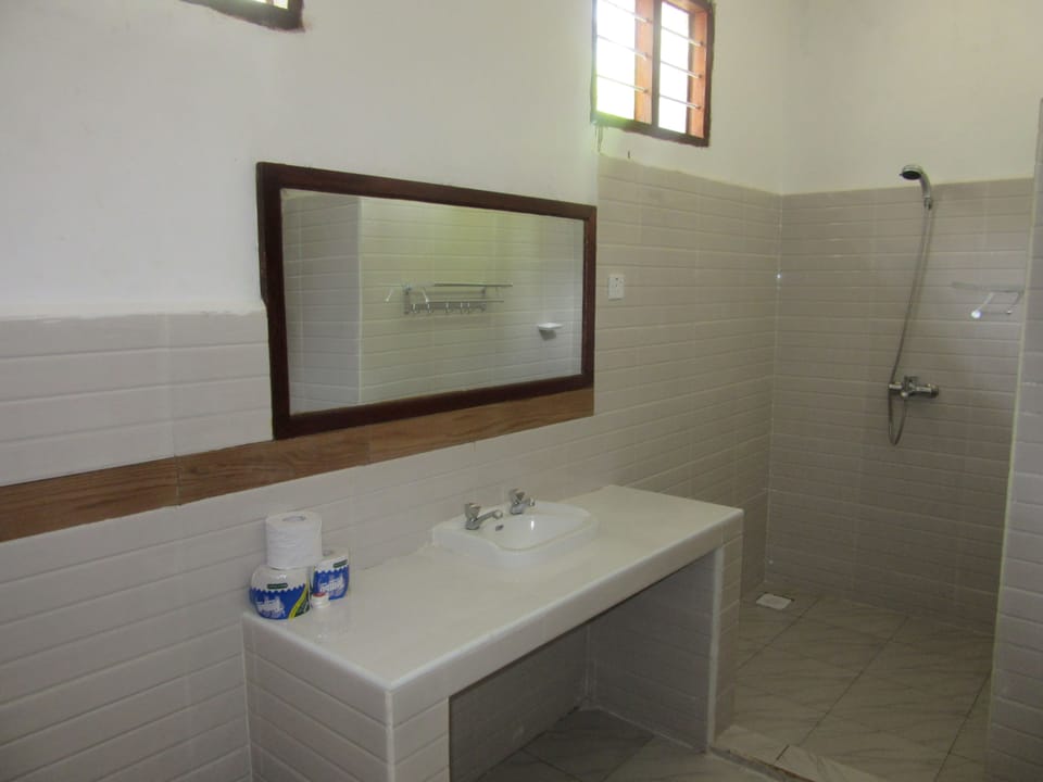 Separate tub and shower, free toiletries, towels