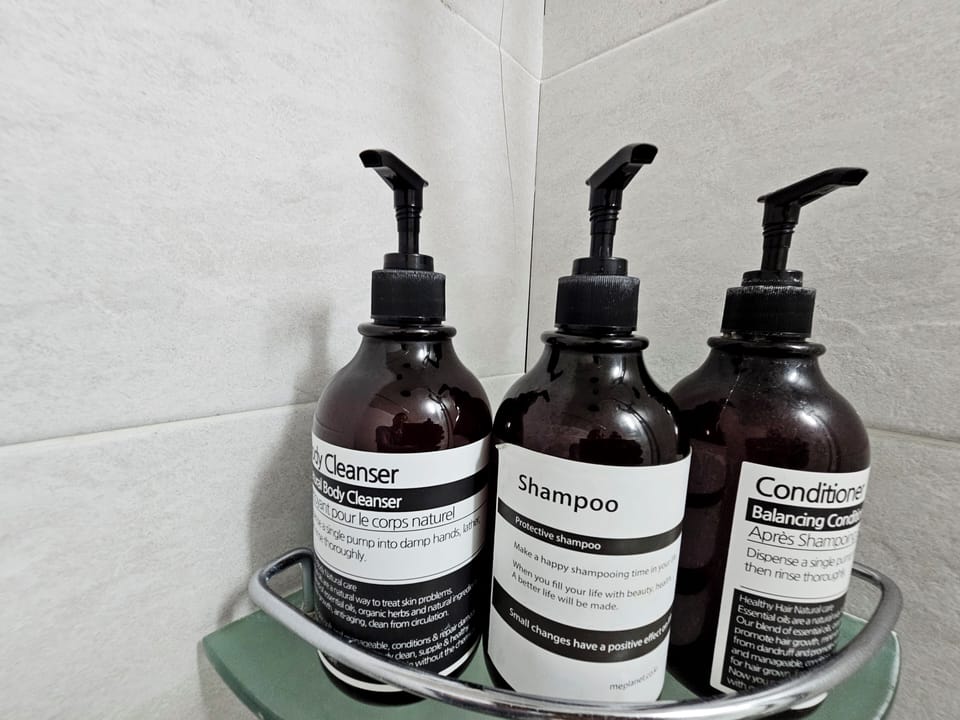 Shower, free toiletries, hair dryer, towels
