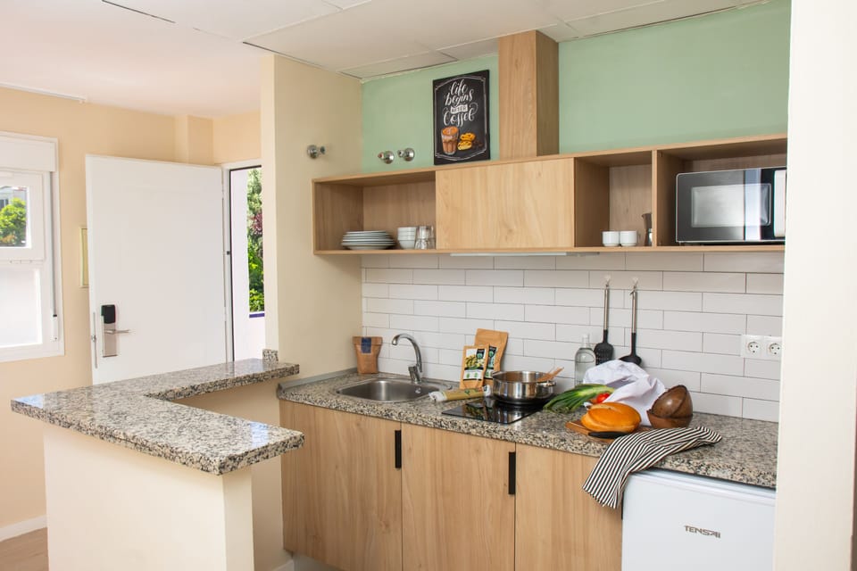 Deluxe Apartment | Private kitchen | Fridge, microwave, stovetop, coffee/tea maker