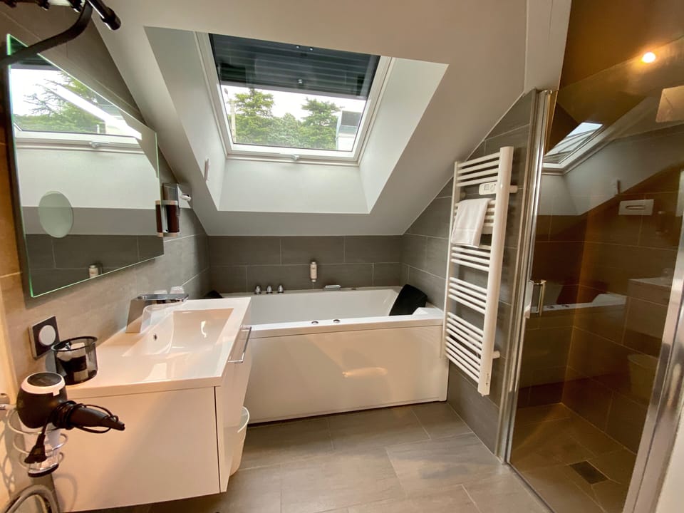 Classic Double Room, Hot Tub, Lake View ( Memard Collombier Épine) | Bathroom | Separate tub and shower, free toiletries, hair dryer, towels