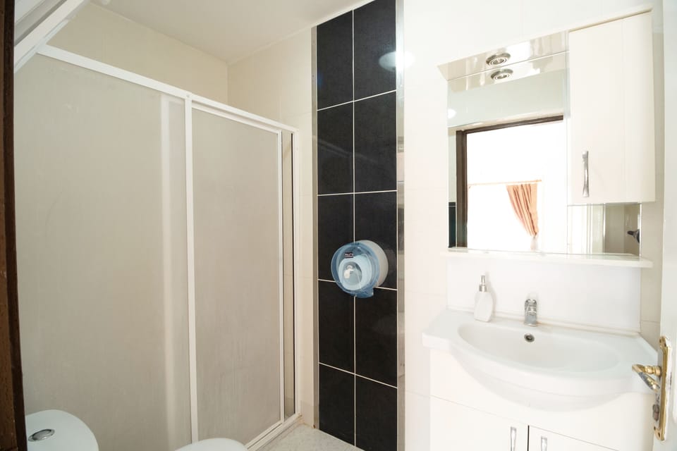 Shower, free toiletries, hair dryer, slippers