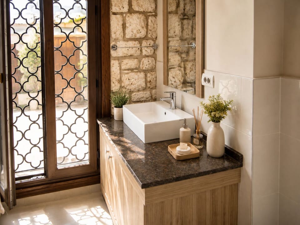 Shower, free toiletries, hair dryer, bathrobes