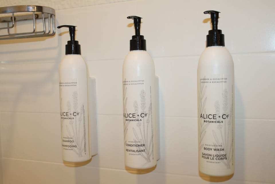 Free toiletries, hair dryer, towels, soap