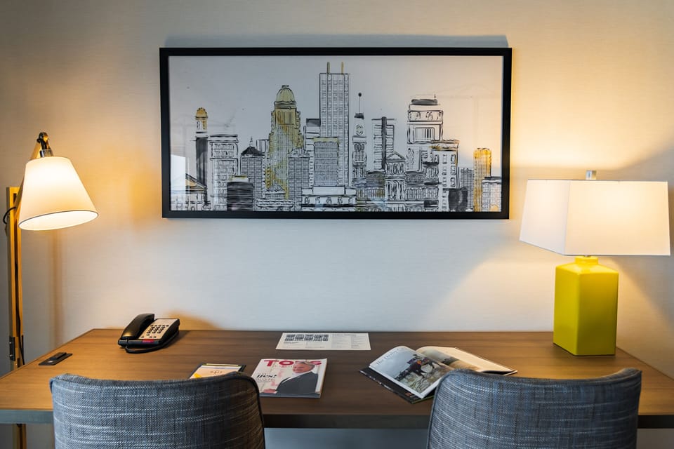 In-room safe, desk, laptop workspace, iron/ironing board