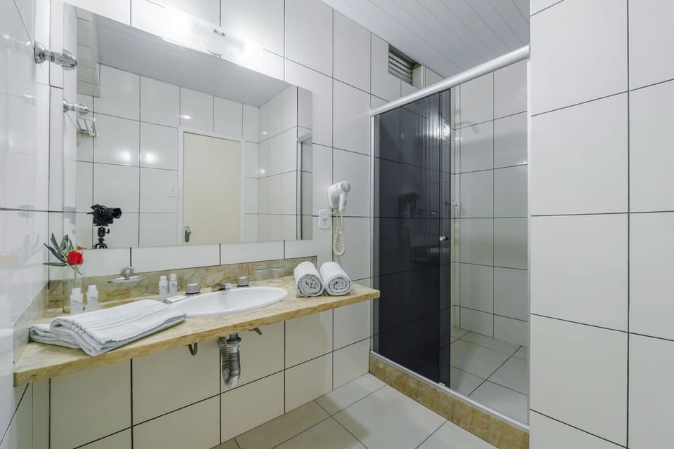 Shower, free toiletries, hair dryer, towels