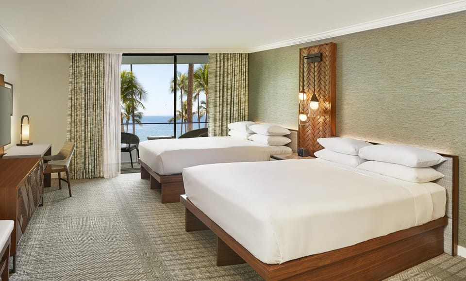 Room, 2 Queen Beds, Oceanfront | Premium bedding, in-room safe, desk, laptop workspace