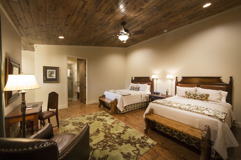 Deluxe Double Room, 2 Queen Beds, Private Bathroom, River View | Premium bedding, individually furnished, desk, bed sheets