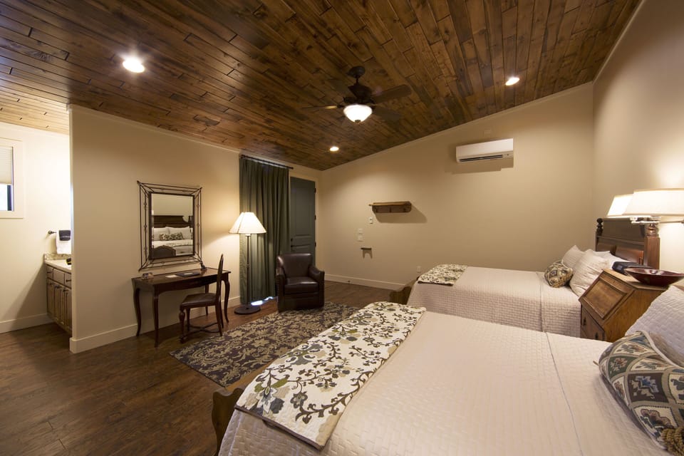 Deluxe Double Room, 2 Queen Beds, Private Bathroom, River View | Premium bedding, individually furnished, desk, bed sheets