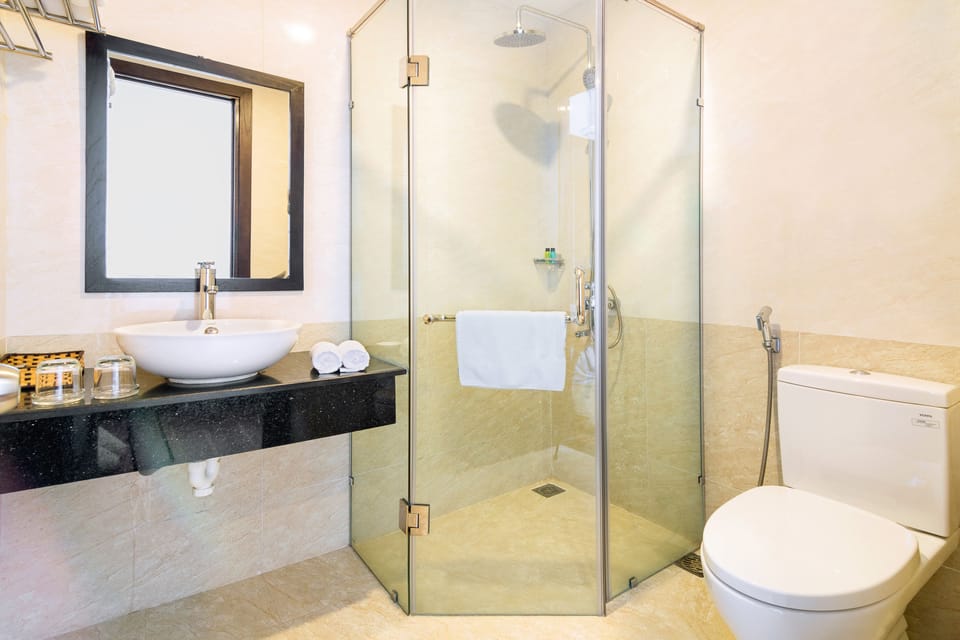 Free toiletries, hair dryer, slippers, bidet