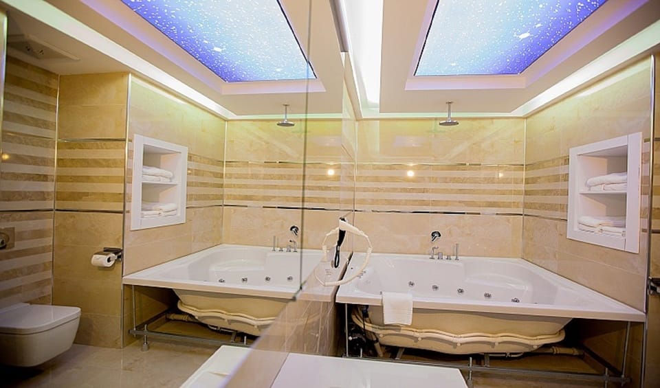 Shower, free toiletries, hair dryer, slippers
