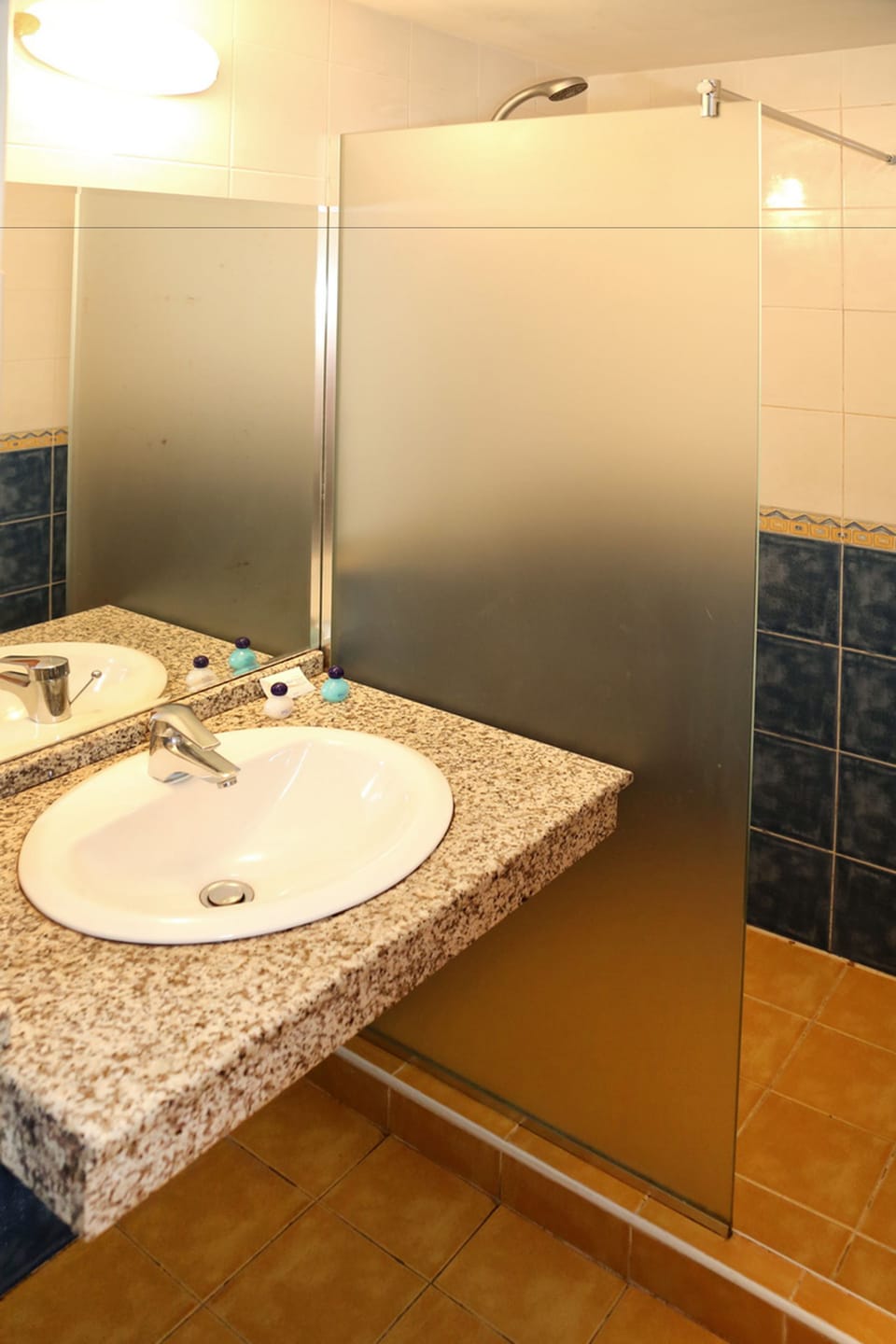 Shower, free toiletries, hair dryer