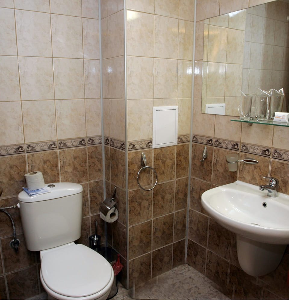 Shower, free toiletries, hair dryer