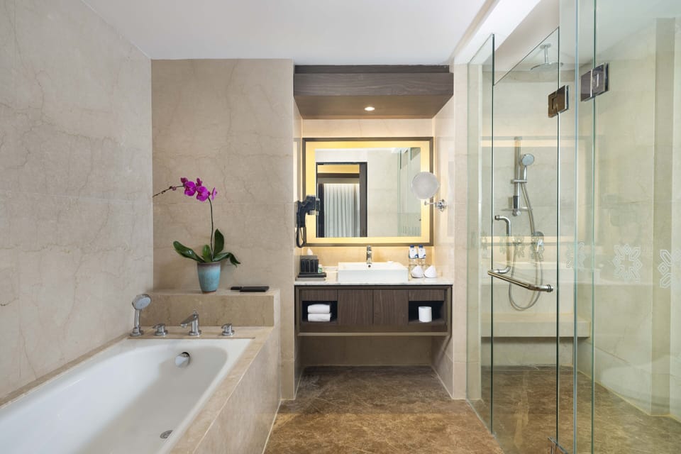 Suite | Bathroom | Shower, free toiletries, hair dryer, slippers