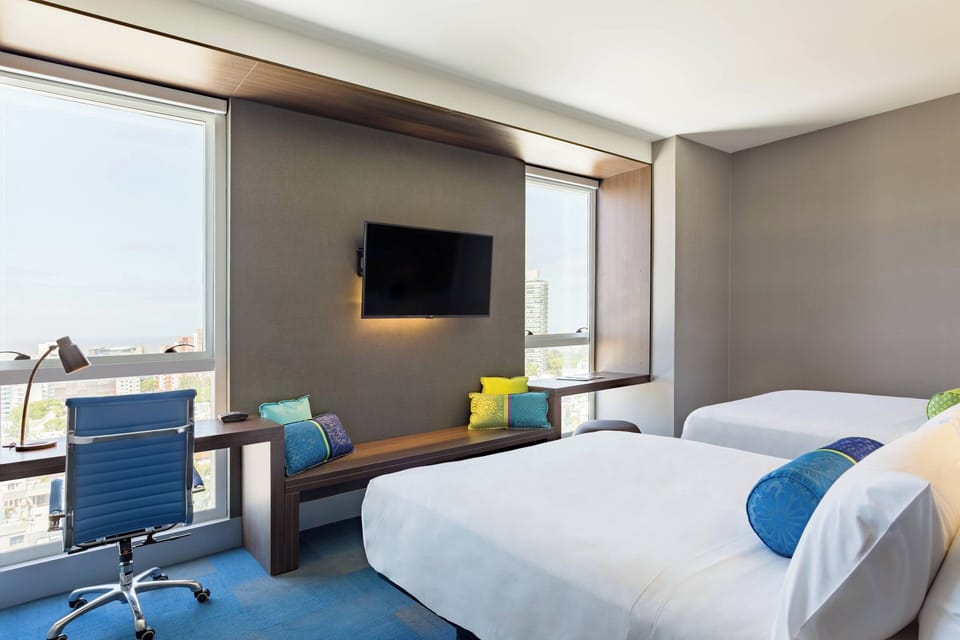 aloft, Room, 2 Queen Beds, City View | Minibar, in-room safe, desk, blackout drapes