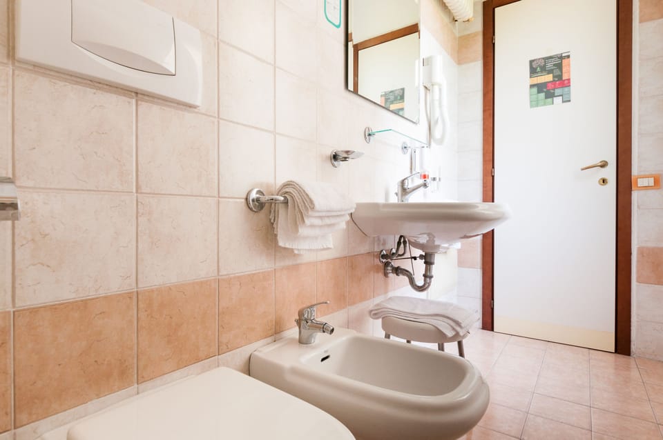 Shower, free toiletries, hair dryer, bidet