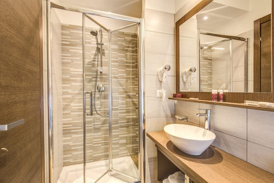 Shower, free toiletries, hair dryer, bidet