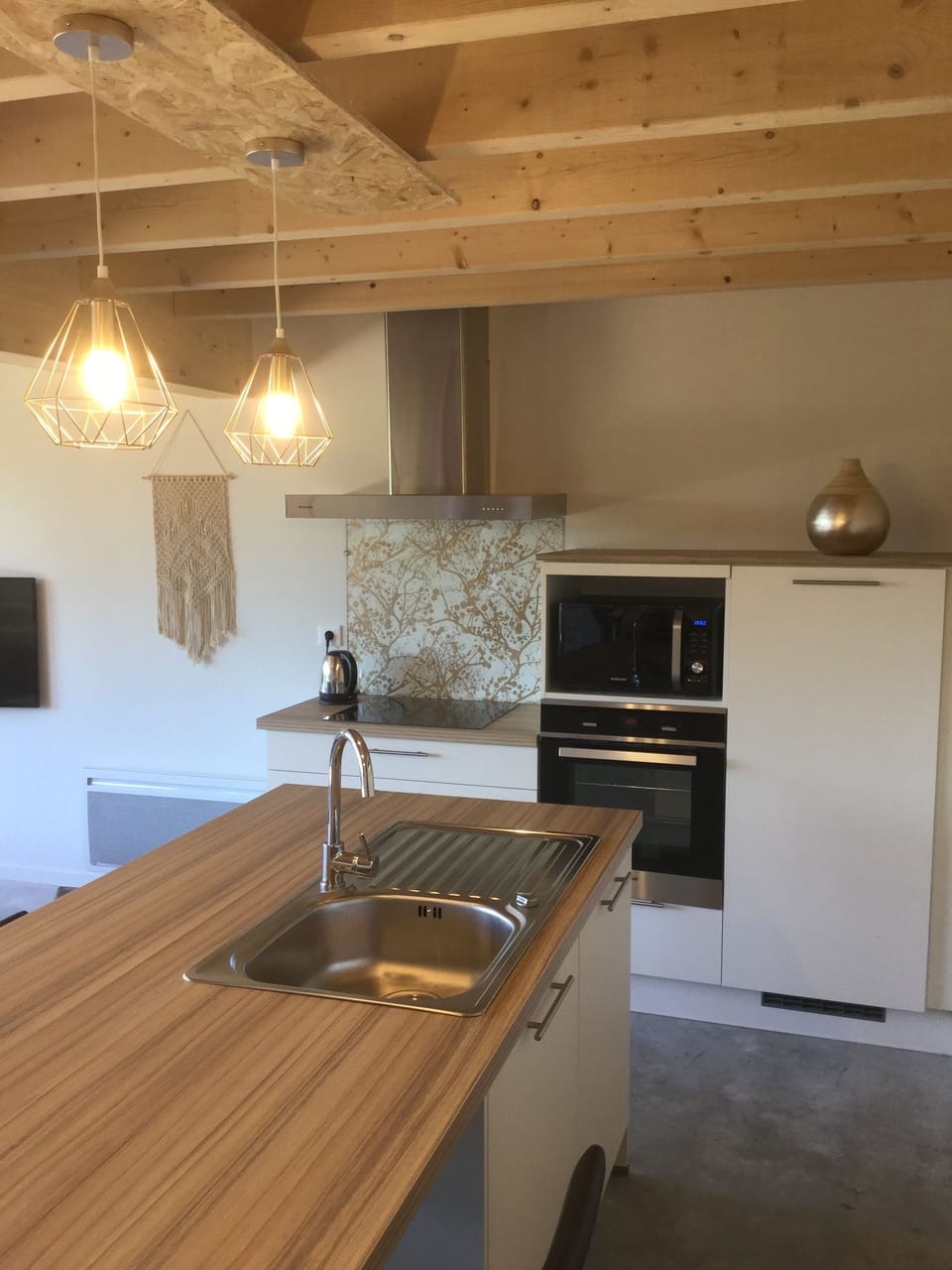 Fridge, microwave, espresso maker, electric kettle