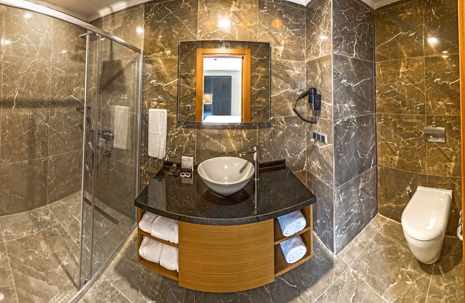 Separate tub and shower, jetted tub, hydromassage showerhead