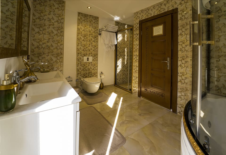 Shower, free toiletries, hair dryer, slippers
