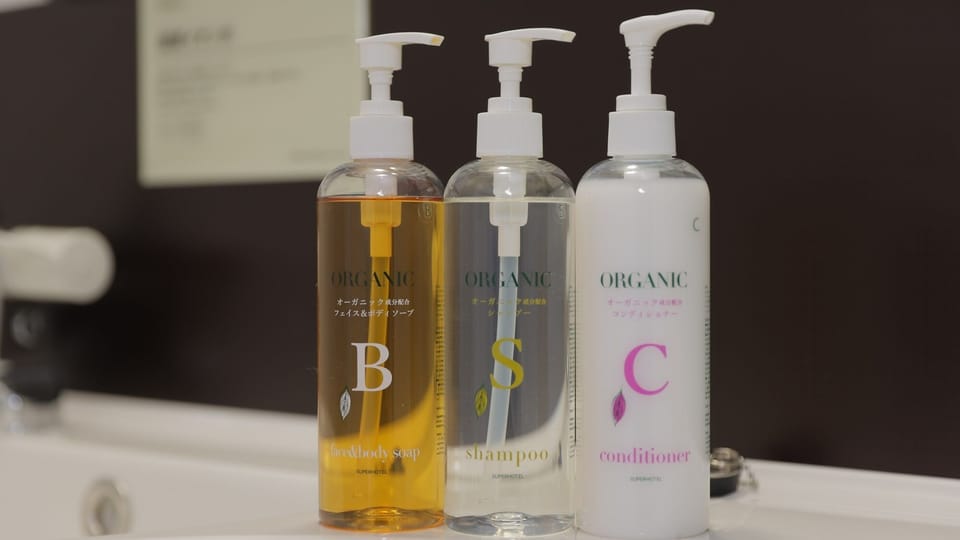 Combined shower/tub, free toiletries, hair dryer, slippers