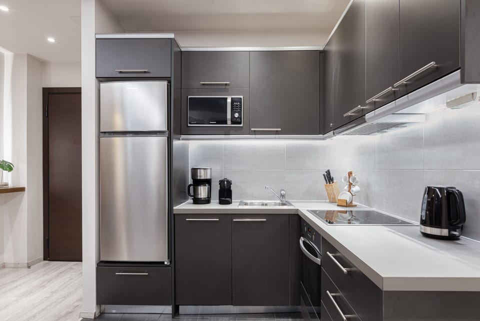 Elite Apartment, 1 Queen Bed with Sofa bed, Balcony | Private kitchen | Fridge, microwave, oven, stovetop