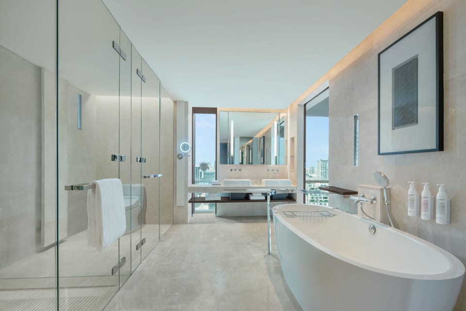 Presidential Suite, 1 King Bed, Corner (View) | Bathroom | Separate tub and shower, deep soaking tub, rainfall showerhead
