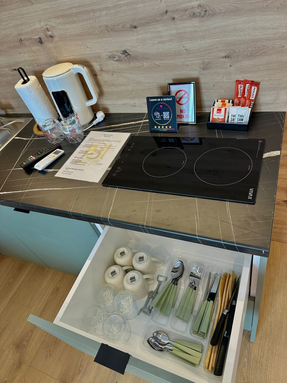 Exclusive Suite | Private kitchen | Full-size fridge, electric kettle, highchair, cleaning supplies