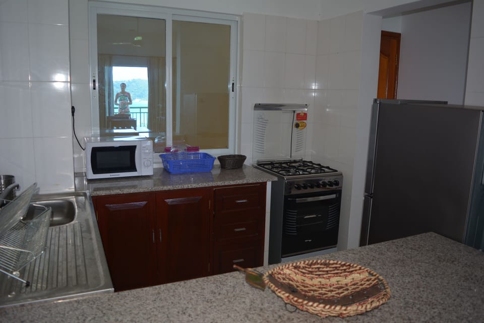 Coffee/tea maker, full-size fridge, microwave (on request), oven