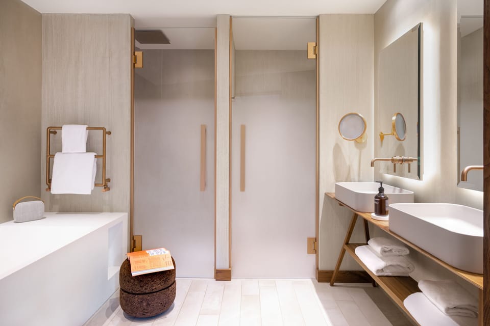 Suite | Bathroom | Rainfall showerhead, designer toiletries, hair dryer, bathrobes