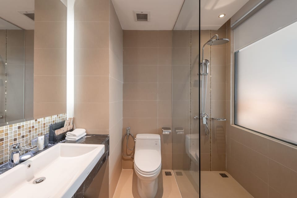 Free toiletries, hair dryer, slippers, bidet