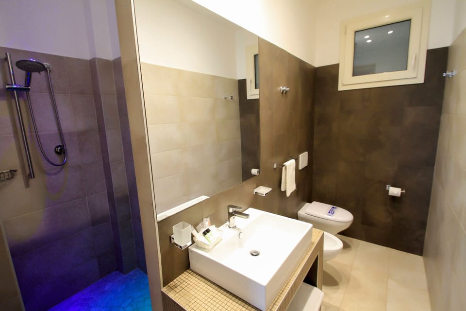 Shower, free toiletries, hair dryer, towels