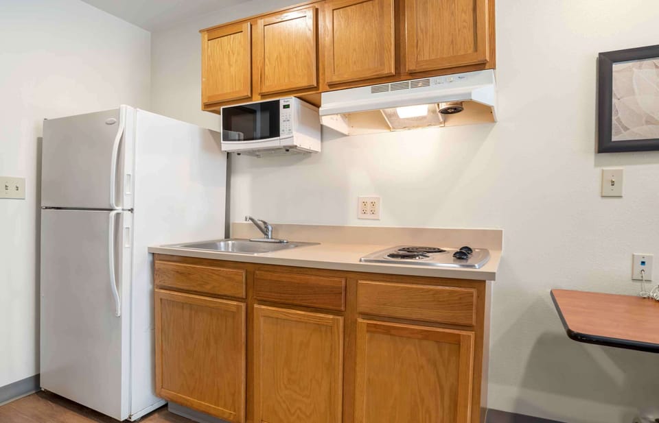 Deluxe Studio, 1 Queen Bed with Sofa bed, Non Smoking, Refrigerator & Microwave | Private kitchen | Full-size fridge, microwave, stovetop, freezer