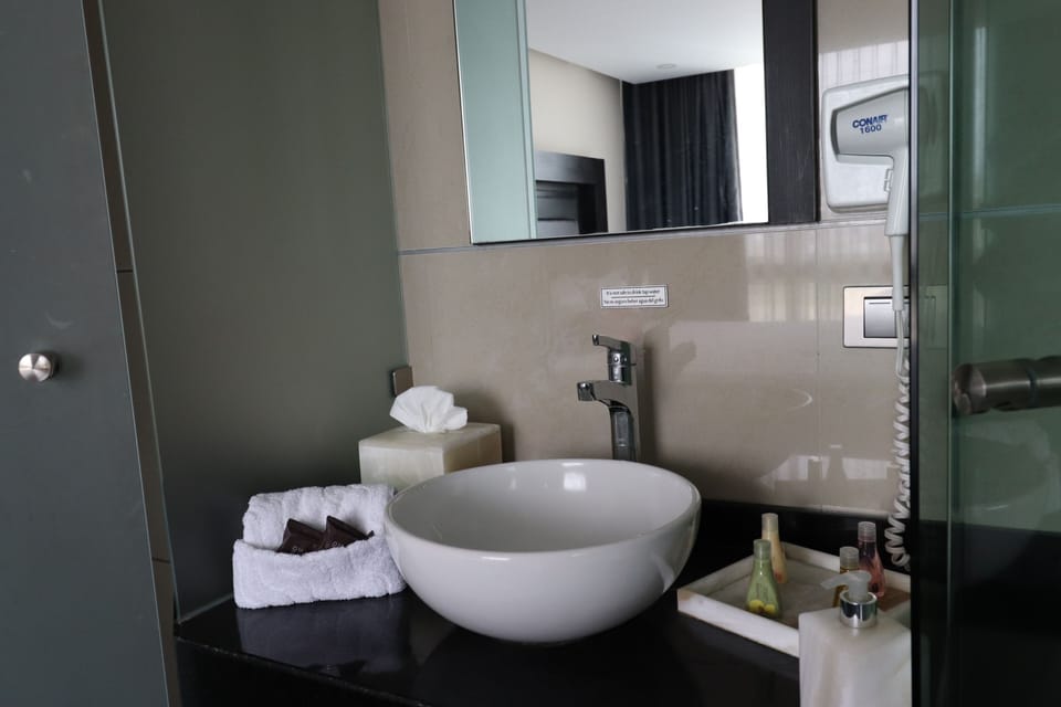 Standard Room, 1 King Bed, Non Smoking | Bathroom | Shower, rainfall showerhead, free toiletries, hair dryer