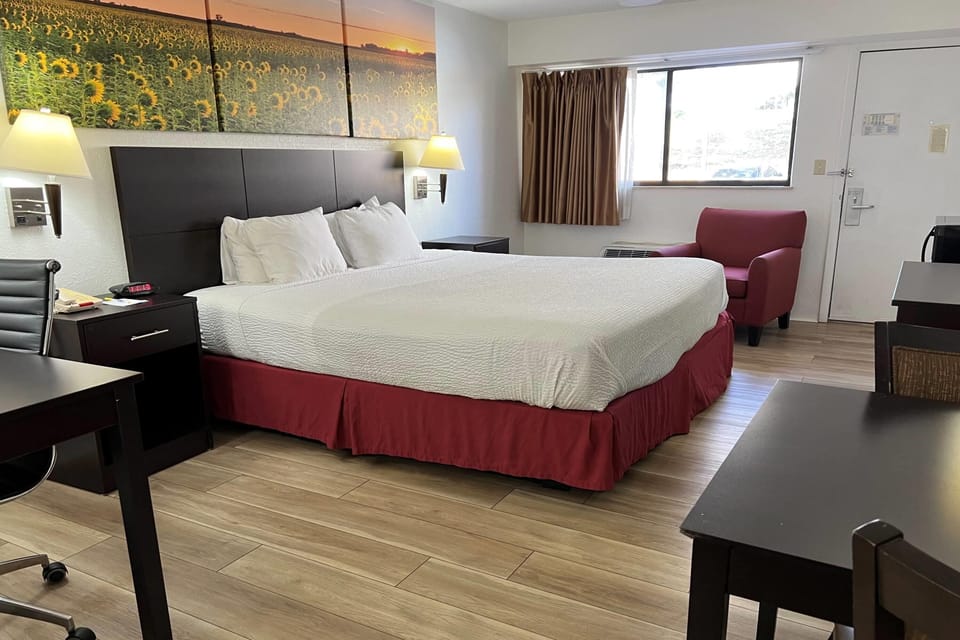 Desk, WiFi (free), alarm clocks, bed sheets