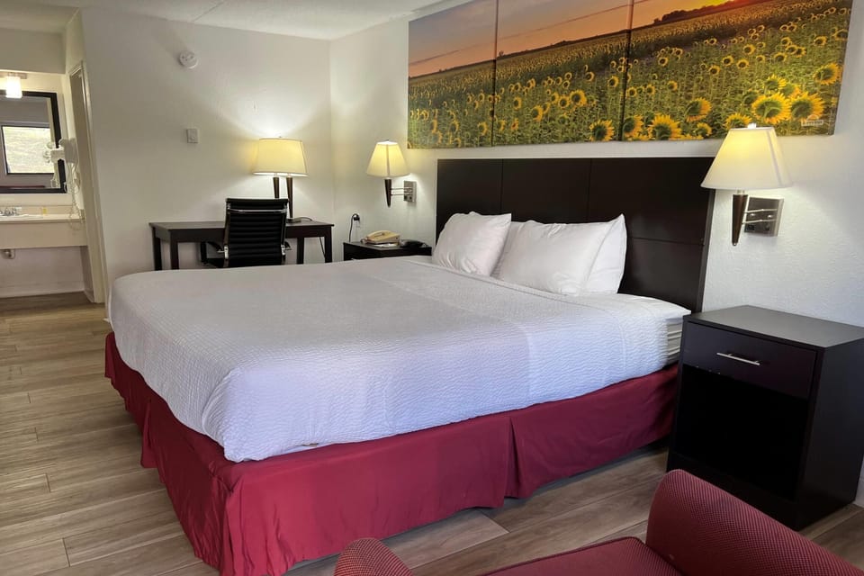 Desk, WiFi (free), alarm clocks, bed sheets
