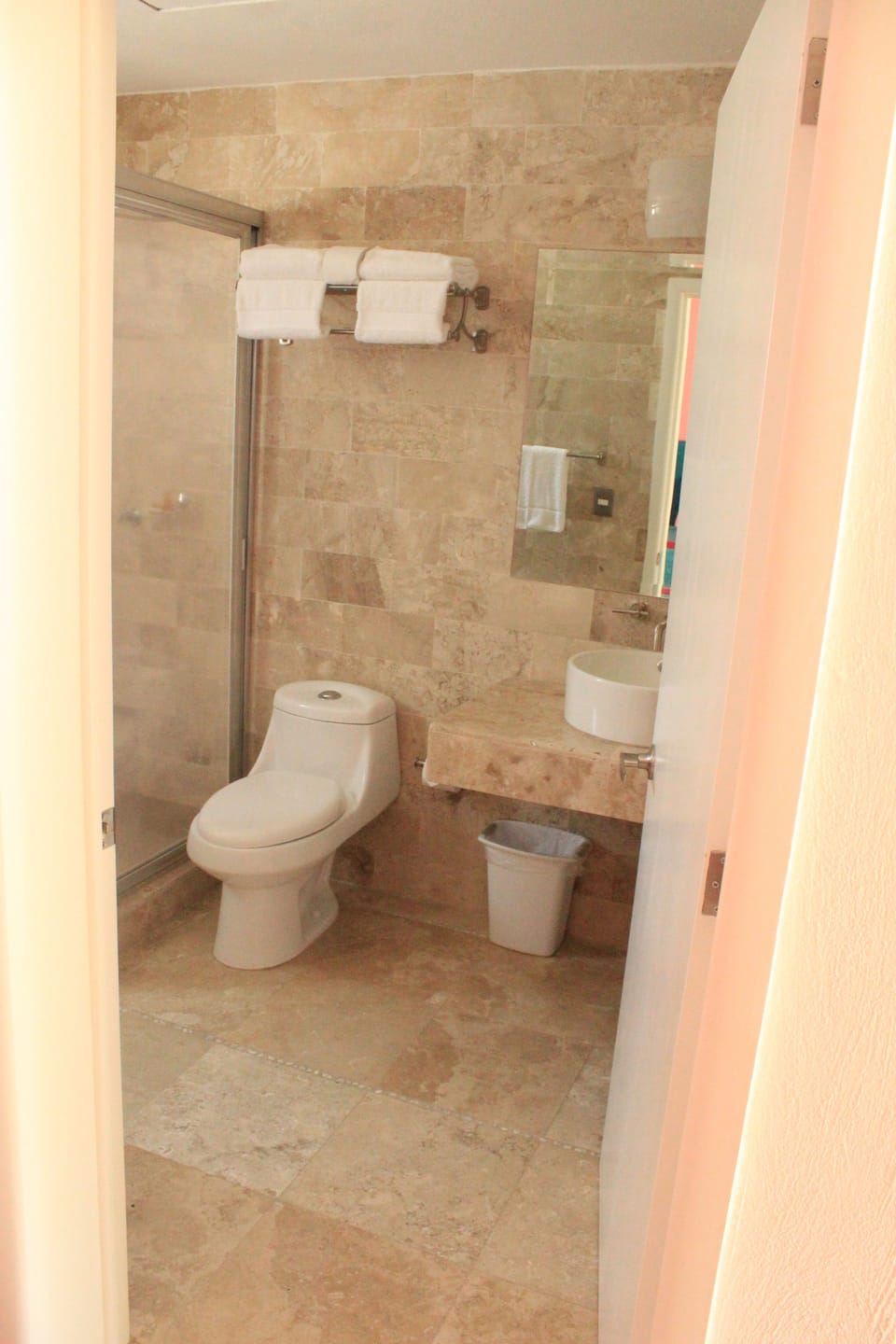 Shower, free toiletries, hair dryer, towels