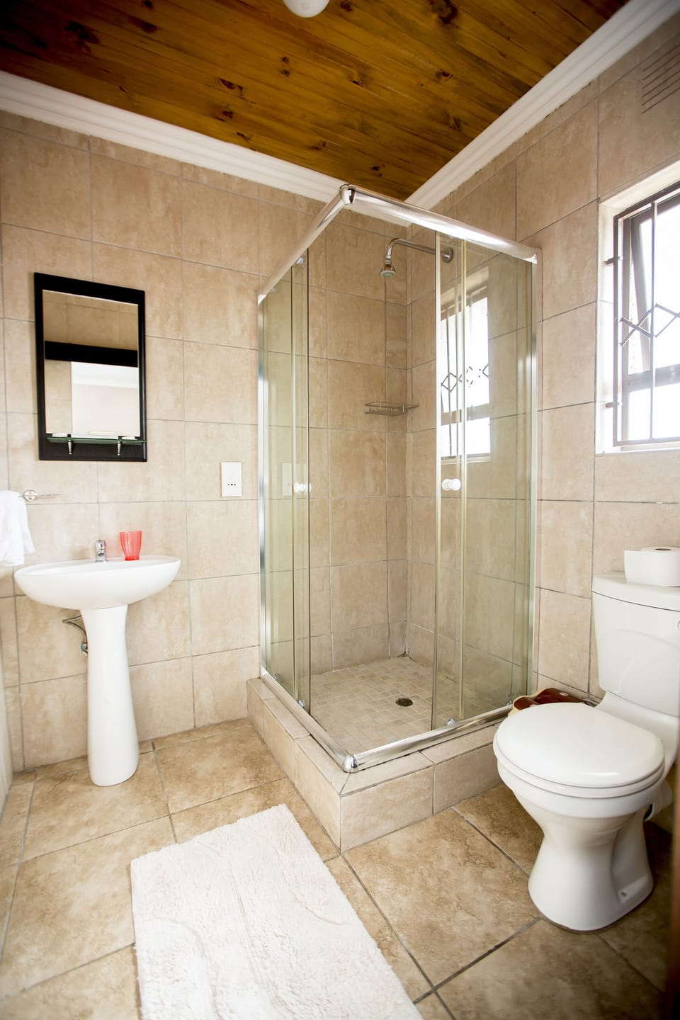 Shower, free toiletries, hair dryer, bathrobes