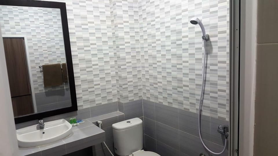 Shower, free toiletries, hair dryer, towels
