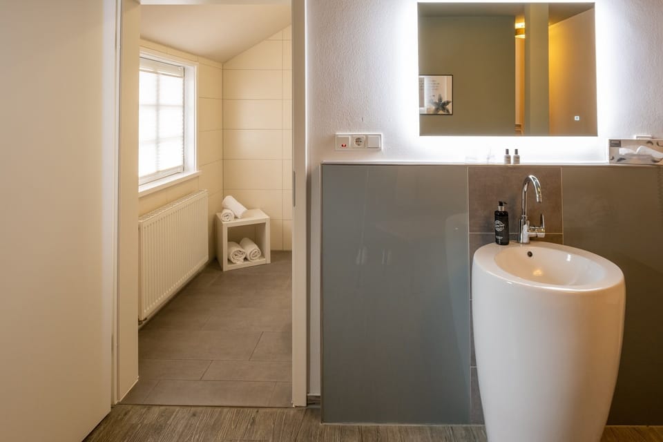 Suite | Bathroom | Shower, free toiletries, hair dryer, towels