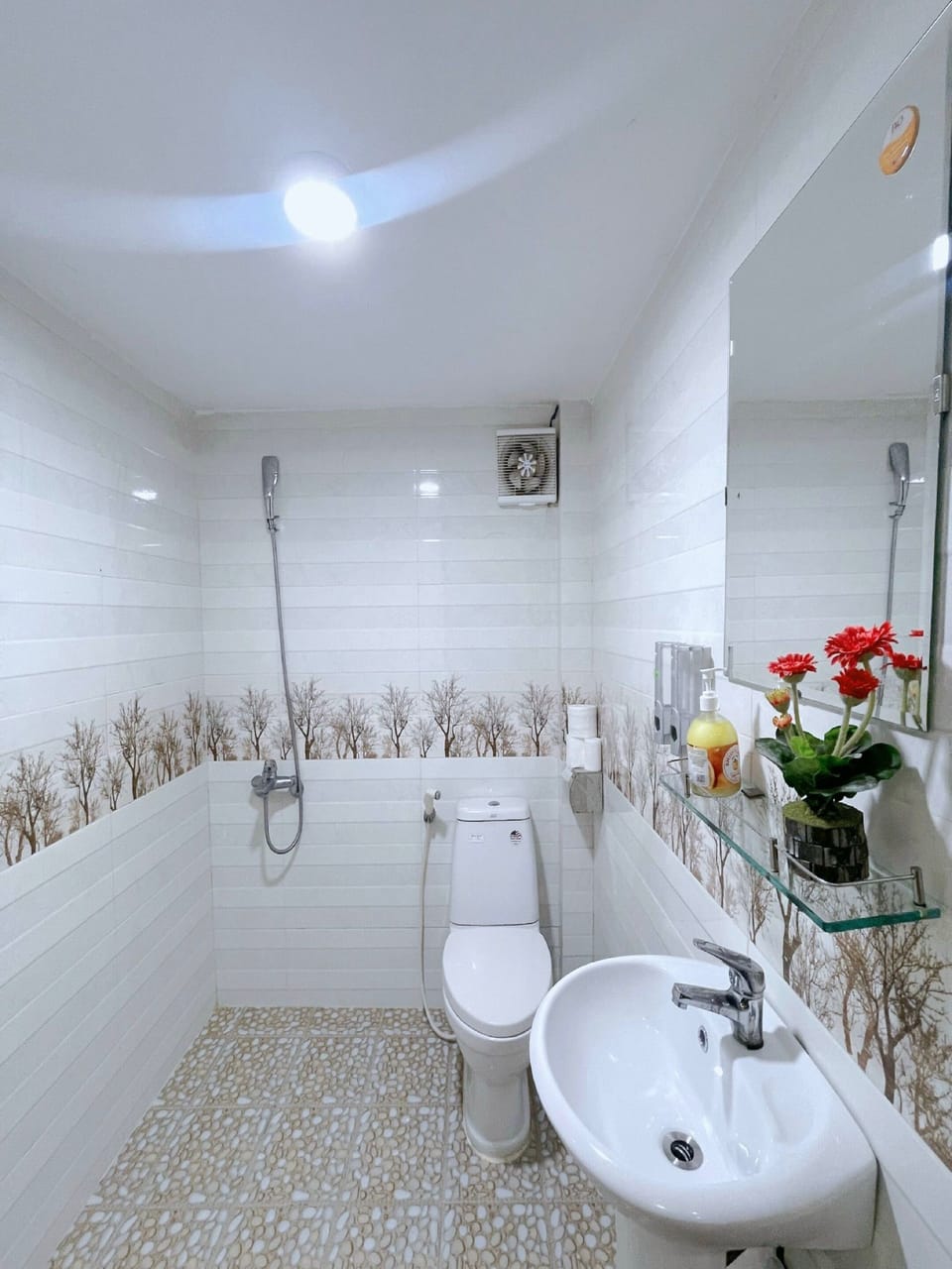 Shower, free toiletries, hair dryer, slippers