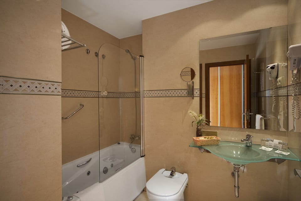 Combined shower/tub, eco-friendly toiletries, hair dryer, bidet