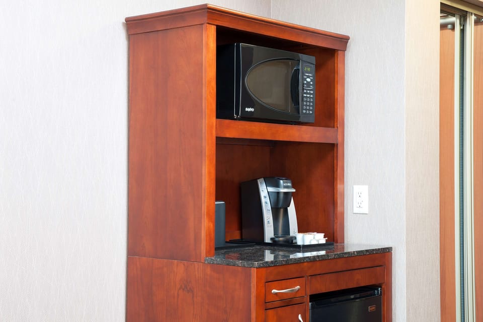 Fridge, microwave, coffee/tea maker