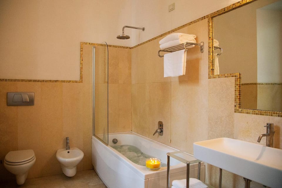 Free toiletries, hair dryer, bathrobes, bidet