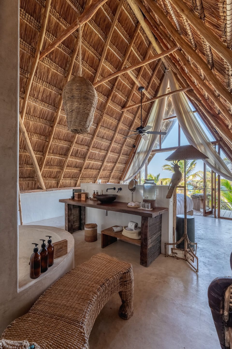 Beachfront Upper | Bathroom | Designer toiletries, hair dryer, bathrobes, towels