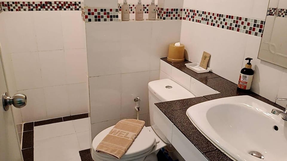 Shower, free toiletries, hair dryer, slippers