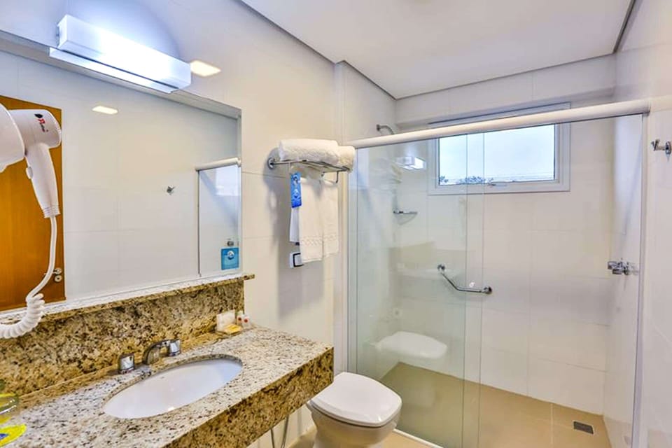 Shower, free toiletries, hair dryer, bidet