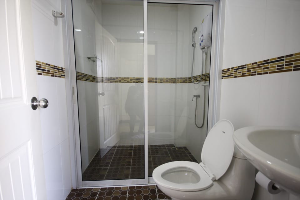 Shower, free toiletries, bidet, towels